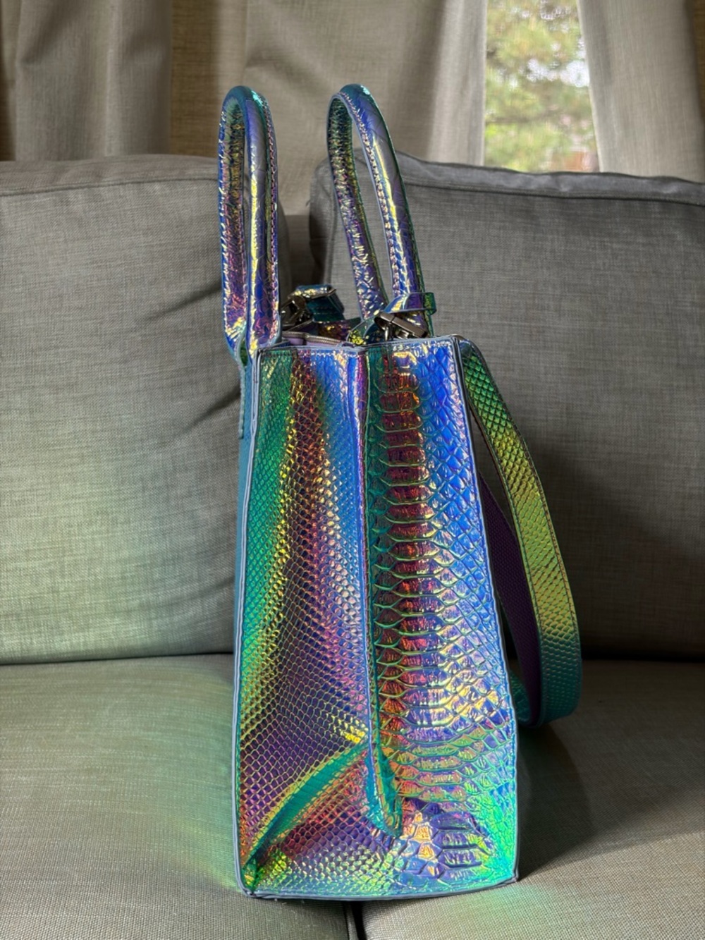 Nathaniel Noir Iridescent Purple Crocodile-Embossed Tote Bag - Picture 5 of 16